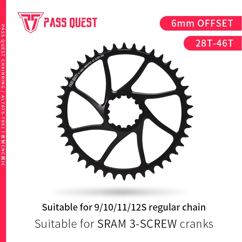 PASS QUEST MTB Mountain Bicycle 6mm OFFSET Bike Chainring Narrow Wide Chainring Oval Round Gradient XX1Eagle X01 X0 X9
