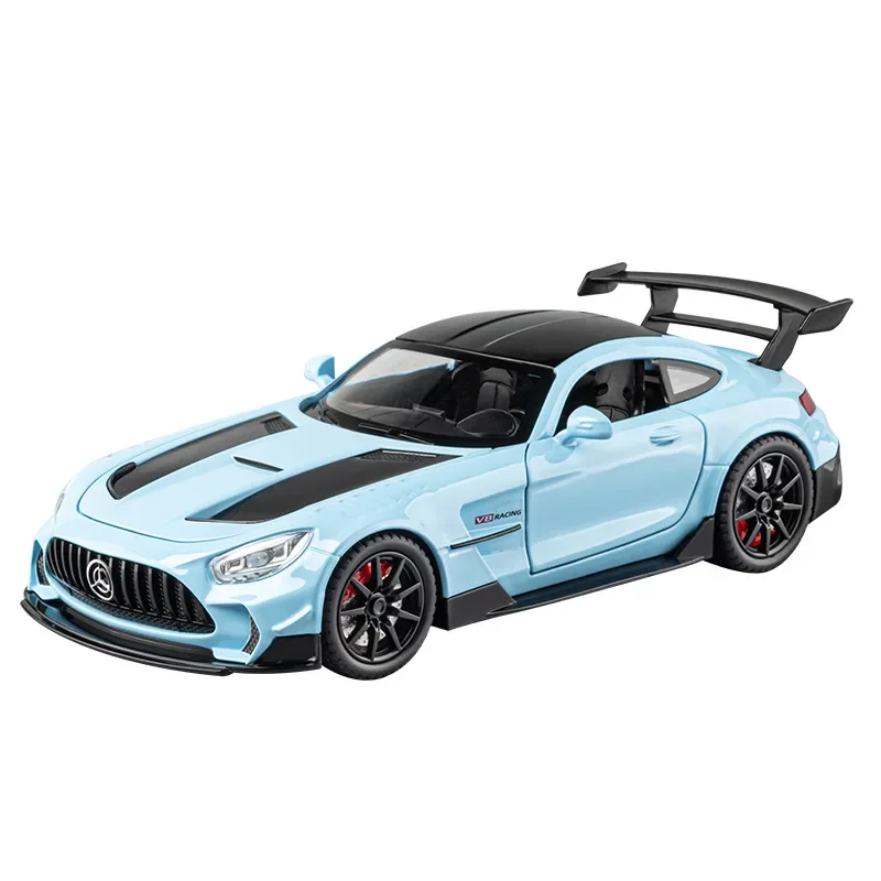 Carro esportivo Mercedes-Benz GTR para crianças, 1:22, modelo de liga metálica diecast, som e luz, coleção pull back, brinquedo de simulação alta, presentes