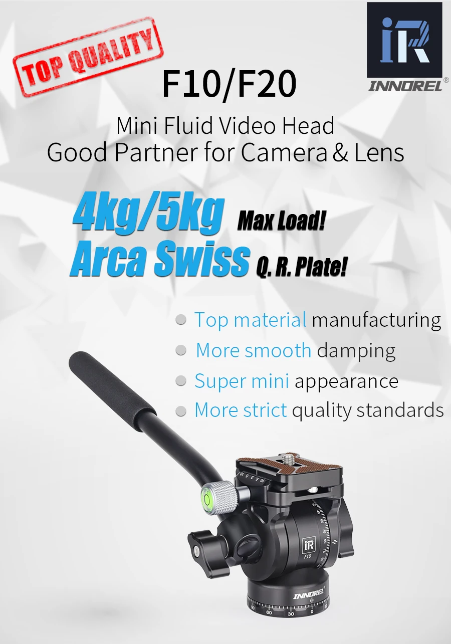 INNOREL F10/F20 Mini Stativ Flüssigkeit Kopf Neigung Kopf, Metall Kamera Video Stativ Kopf mit Arca Swiss Q.R.Platten für Video DSLR Kamera – Detail 1