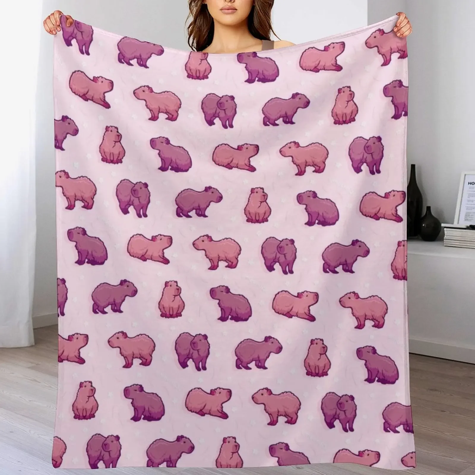 Capybara 2 {pink} Throw Blanket Soft Plush Blanket as Housewarming Gift