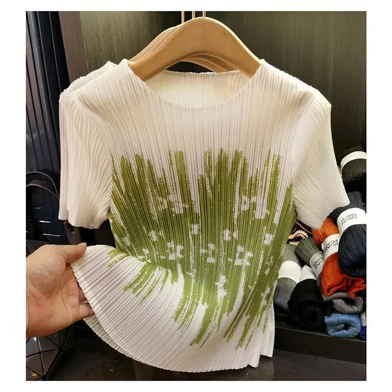 high-end women\'s clothing summer new round neck printed commuting simple  short sleeved T-shirt  crop top women