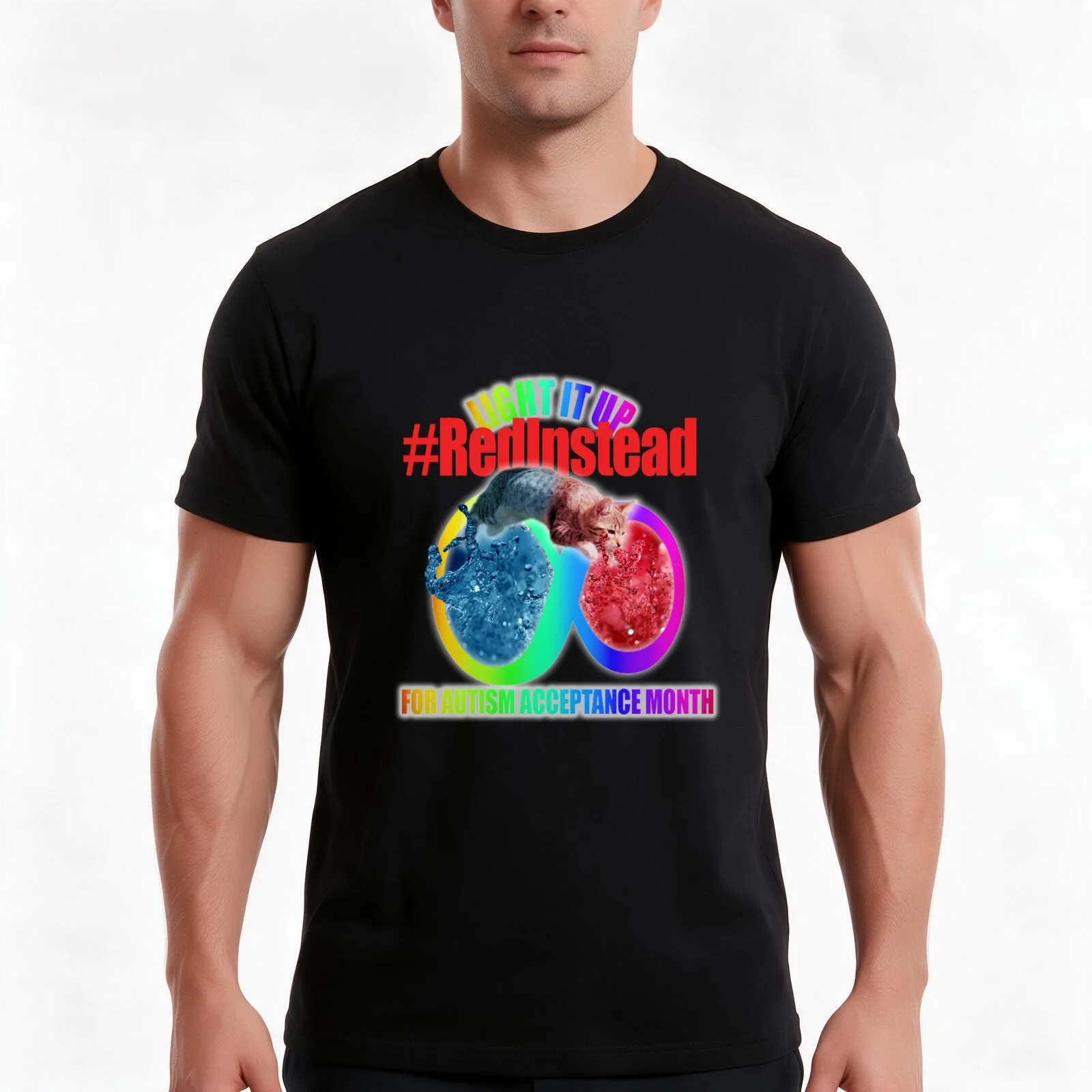 Red Instead for Autism Acceptance T-Shirt, Summer Casual Cotton Tee, Oversized Streetwear Tops, Vintage Graphic Print