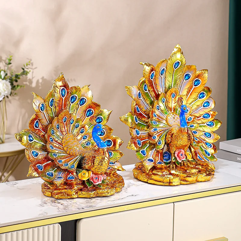 New Chinese high-grade enamel peacock open screen ornament office TV cabinet living room porch cabinet home decoration