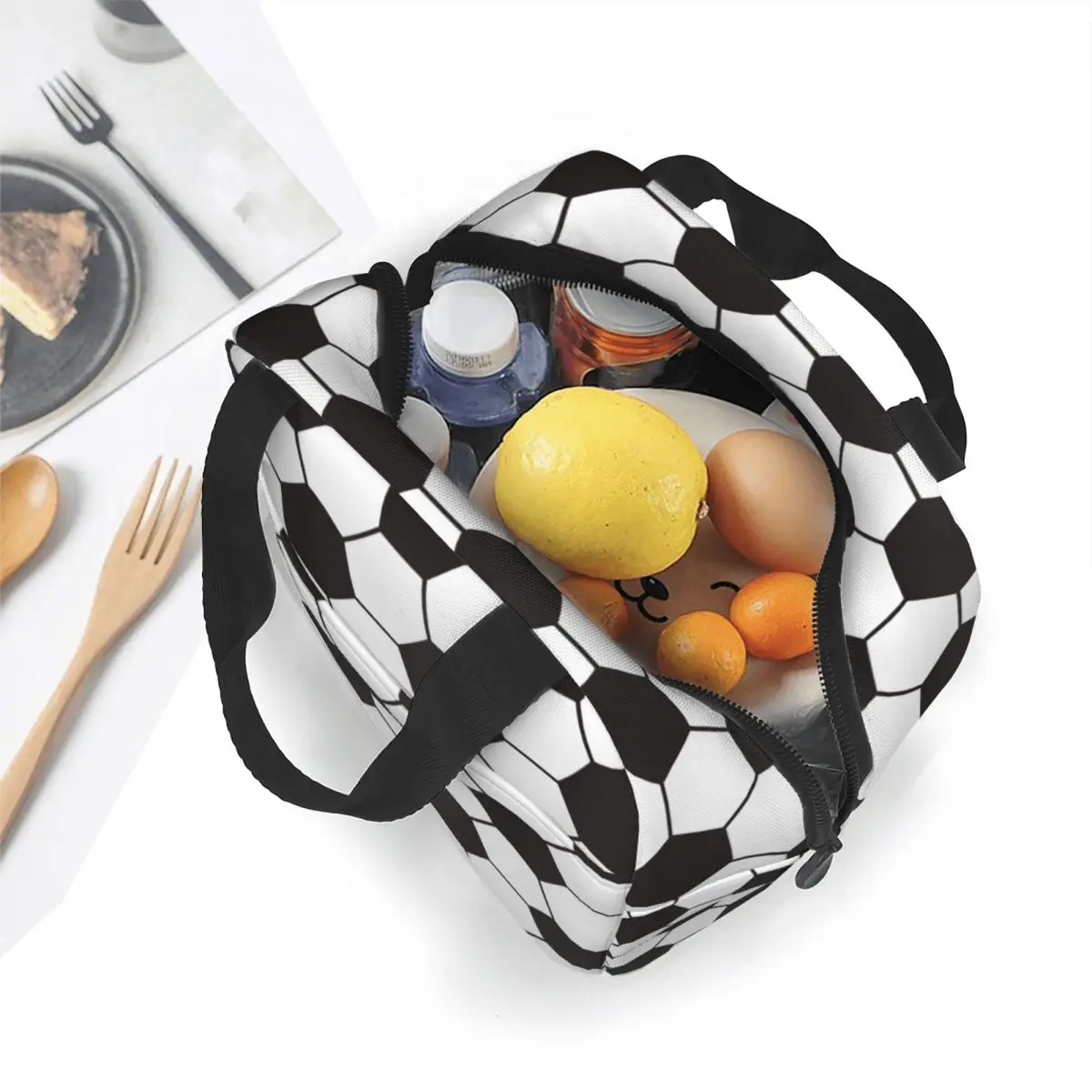 Classic Football Insulated Lunch Bags Cooler Bag Lunch Container Soccer Balls Sports High Capacity Lunch Box Tote Outdoor