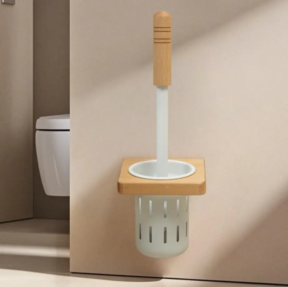 Beech Wood Toilet Brush Holder, Wooden Storage Rack for Home, Japanese-Style Creative Toilet Cup Organizer