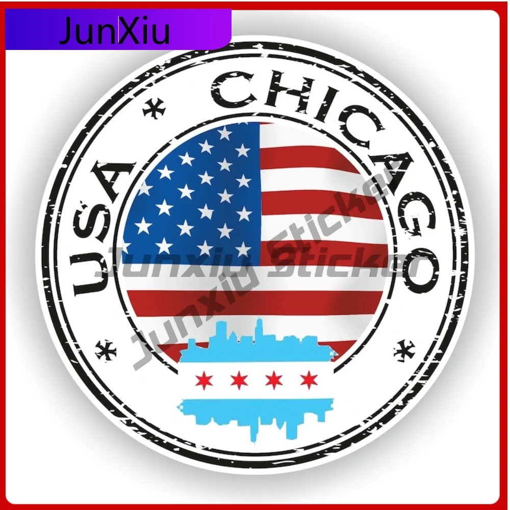 

Usa Chicago Seal Sticker Round Flag Vinyl Decal Waterproof Exterior Decoration for Motorcycle Helmet Decal Accessories