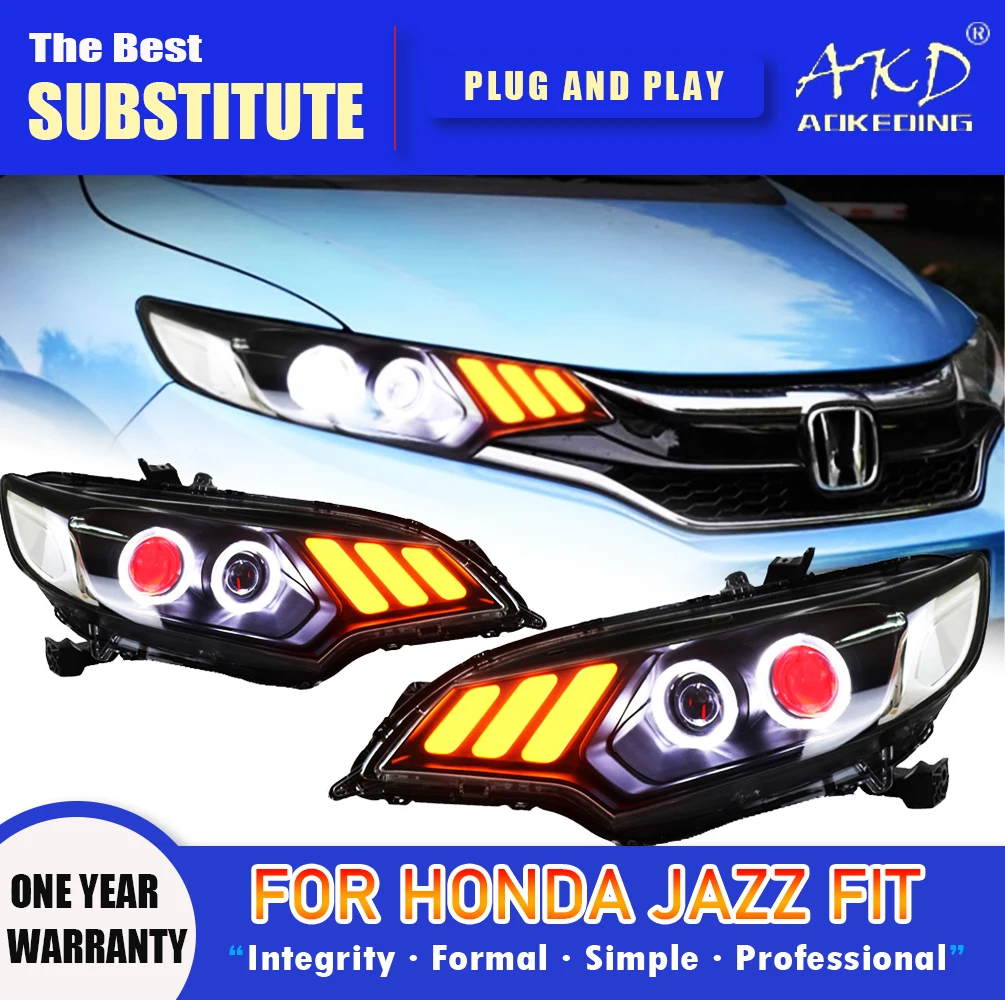 AKD Head Lamp for  Honda Jazz Fit LED Headlight 2014-2019 Headlights FIT DRL Turn Signal High Beam Angel Eye Projector Lens