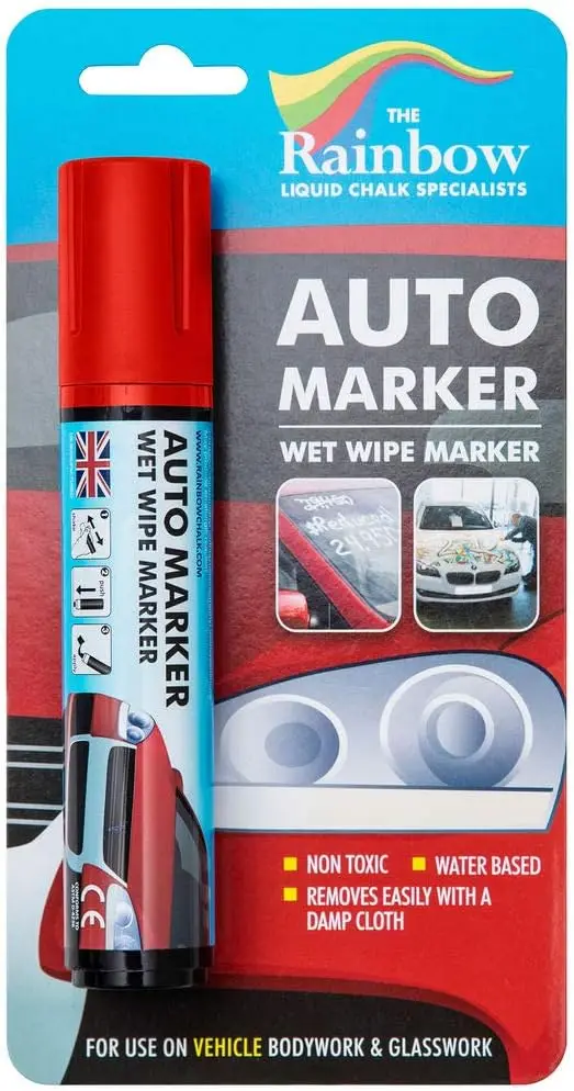 

Car Window Paint Pen - Washable, Rain Resistant Dry Erase Marker for Glass, Windshield, Tire Decorations (Red, Jumbo Tip)