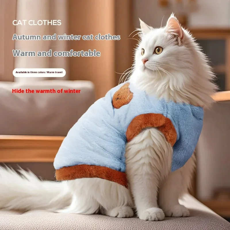 

Winter Cat Apparel - Plush Thermal Coat with Cute Embroidery, Thickened Warm Clothing for Small Dogs, Cozy Pet Outfit