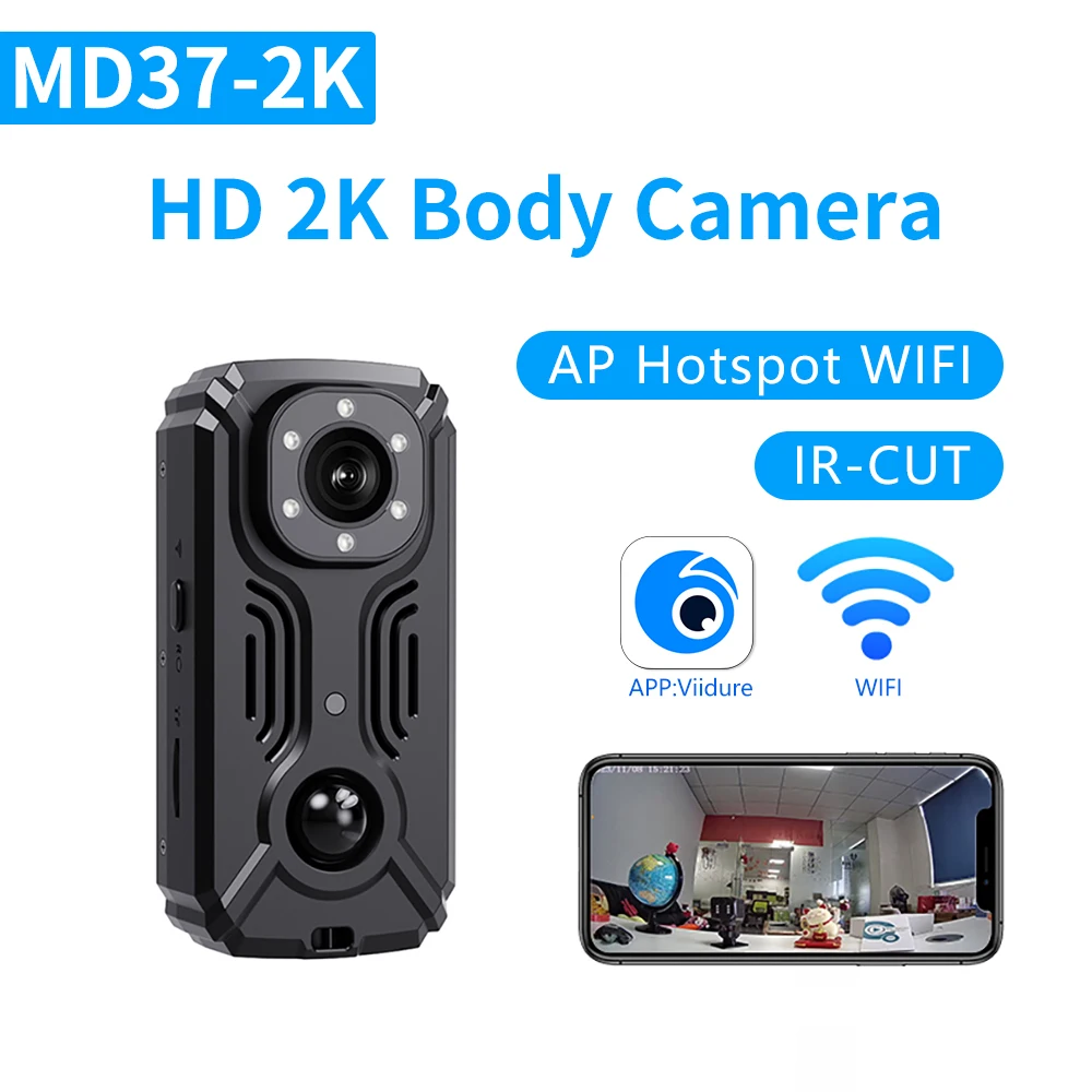 MD37-2K WIFI كاميرا الجسم داش HD كاميرا صغيرة للدراجات النارية يمكن ارتداؤها كاميرا فيديو كاميرات الشرطة PIR وقت الانتظار IR-CUT جيب كامير #3