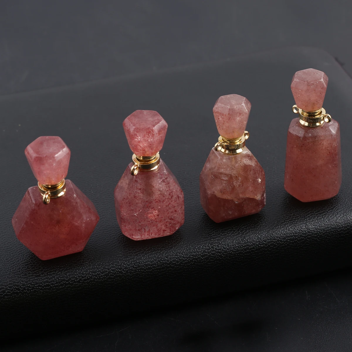 2PCS Natural Stone Strawberry Crystal perfume Bottle Essential Oil Diffuser Pendant DIY Necklace Exquisite Gift for Women