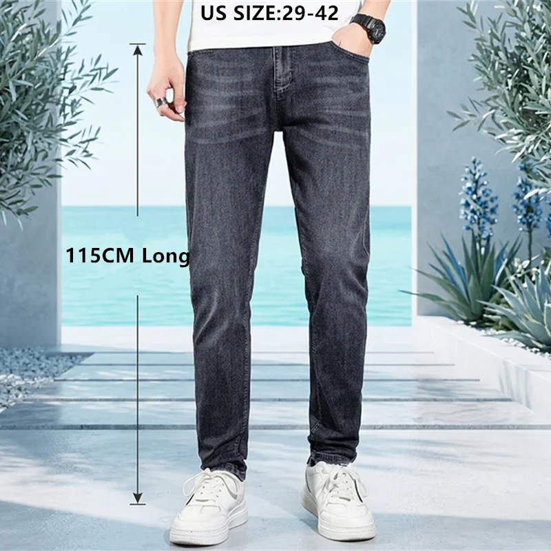 Summer Jeans Tall Men Stretch Straight Thin Extra Long Outseam 115CM Lightweight Guys Denim Trousers Big And Tall Male Pants