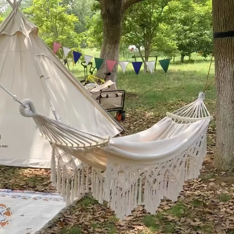 Single Wide Thick Canvas Hammock Outdoor Camping Backpackaging Leisure Swing Portable Hanging Bed Sleeping Swing Hammock image 3