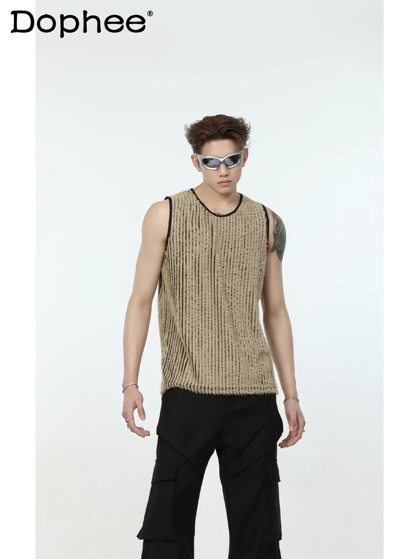 

Fashion Men's 2024 Summer Vests Youth Popularity Trendy Male Contrast Color Design Round Neck Vests Fashionable Sleeveless Top