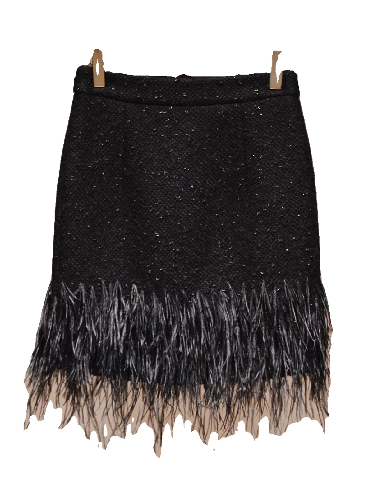 Ostrich Feather f Skirt Women's Ele 2025 New Coarse Tweed Hepburn Tassel High Waist Slimming Bodycon Skirt