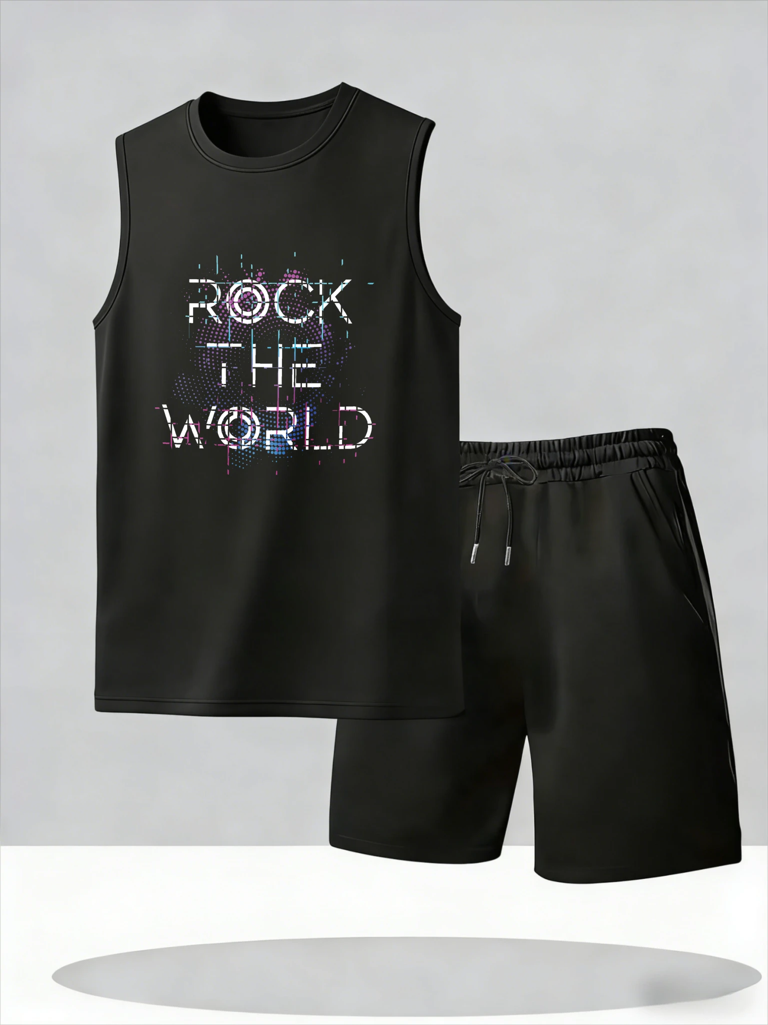 

Men's Tank Top Sets 2026 Summer Thin Quick Dry beach oversize 2 piece set seaside crewneck jogging set Breathable sports