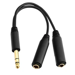 Nku 6.35mm 1/4 Inch Mono/Stereo 1 to 2 Y Splitter Cable 1/8 Inch 3.5mm To Dual 6.5mm Jack Audio Aux Cord for PC Mixer Speaker