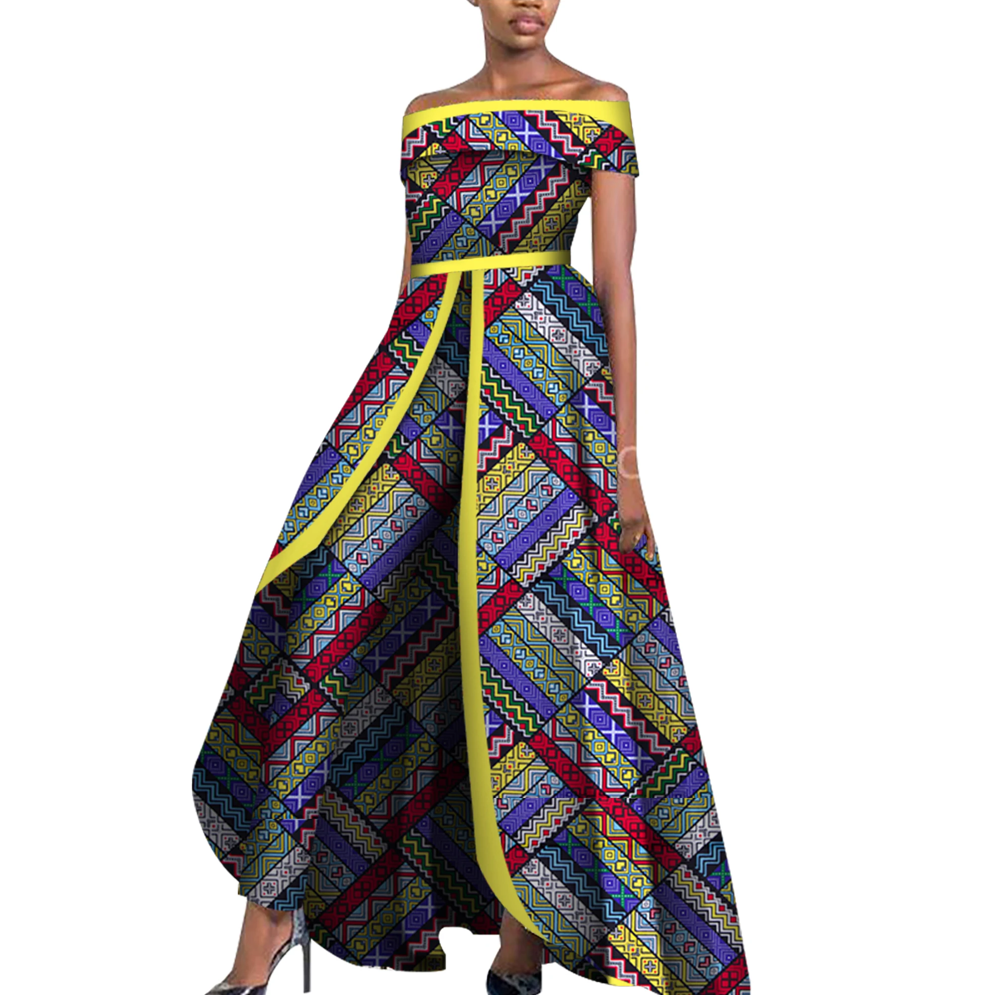 Mono elegante con hombros descubiertos para mujer, diseño africano Bazin, peleles sin mangas, pantalones largos Dashiki, talla grande wy6184