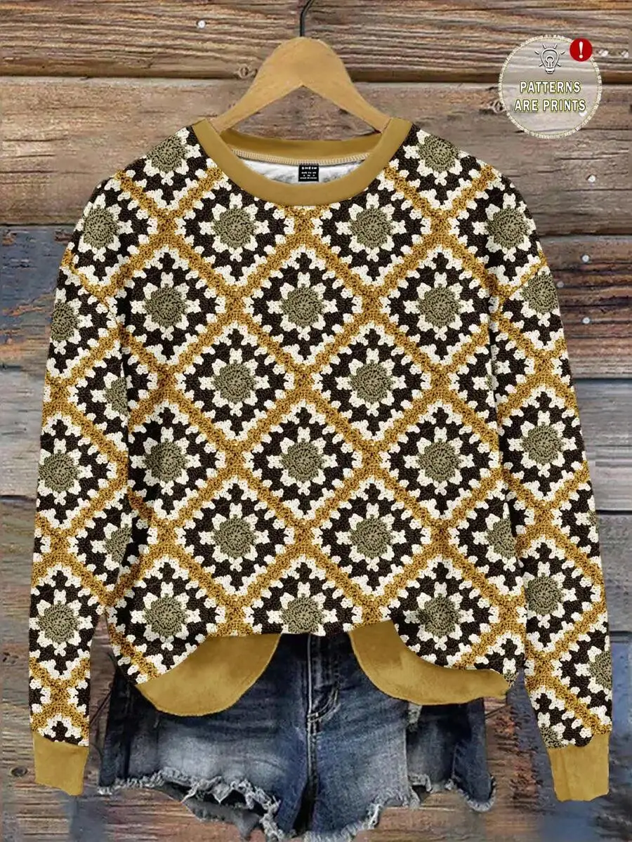 

Casual Vintage Floral Print Loose Fit Crew Neck Long Sleeve Sweatshirt For Women