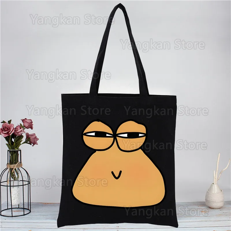 Pou Handbags Hot Selling Fashion Handbag Canvas Bag Tote Ladies Casual Shoulder Bag Reusable Shopping Bags Black