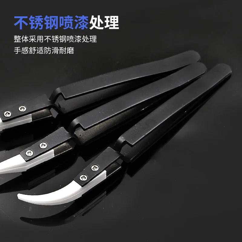 Stainless steel contrast tweezers, black handle clamping ceramic tweezers, anti-magnetic and anti-acid precision clamping pointe