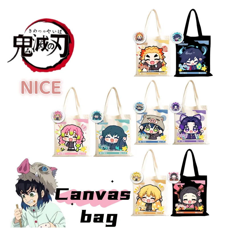 Demon Slayer Tokitou Muichirou Kochou Shinobu lindo creativo elegante estampado de personajes estilo japonés versátil bolso de lona para estudiantes