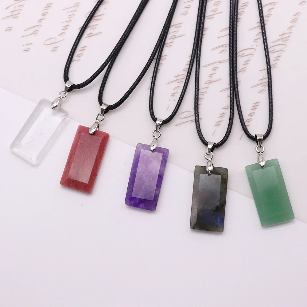 

Rectangle Amethysts Lapis Lazuli Natural Stone Rope Chain Pendant Necklace Jewelry for Exquisite Women Fashion Wear Gifts