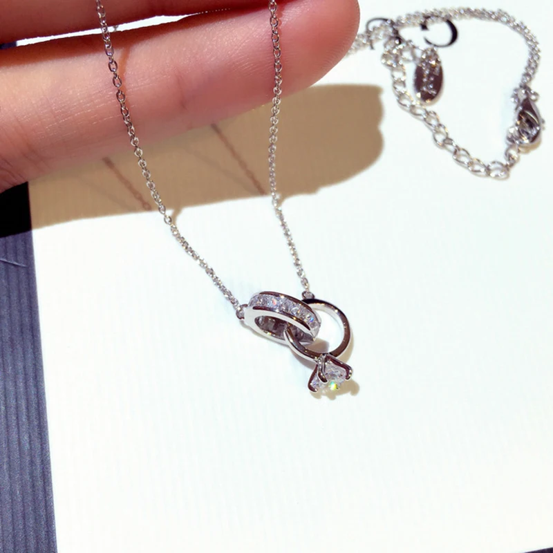 Romantic Inlaid AAA Zircon Necklace For Women Choker Clavicle New Fashion Wedding Jewelry Gift Double Circle Pendant Necklaces