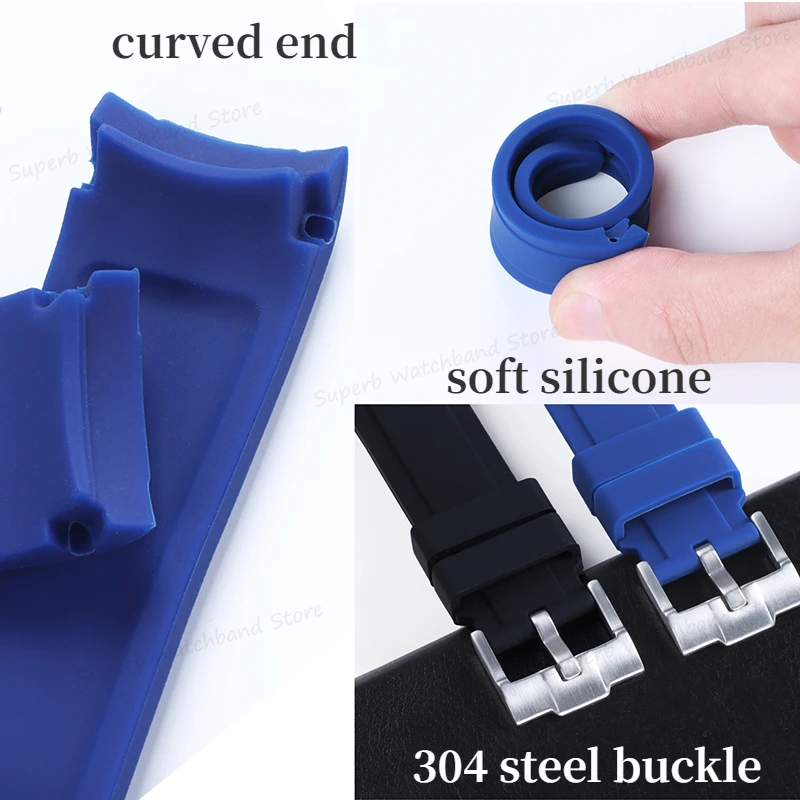 Curved End High-tensile Strength Silicone Watchband 20 22mm Soft Strap for Omega for Swatch Planet Moon Watches Accessories