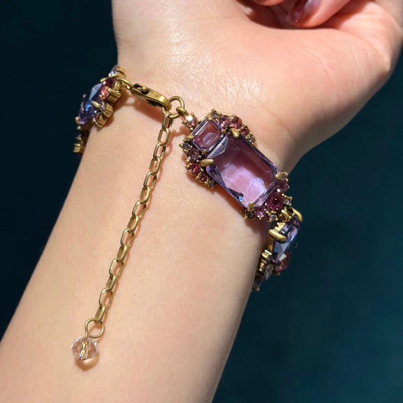 

Винтажные браслеты из фиолетового кристалла, натуральный камень, розовые бусы ручной работы, украшения для женщин, романтический декор, новые зимние тренды 2025 года