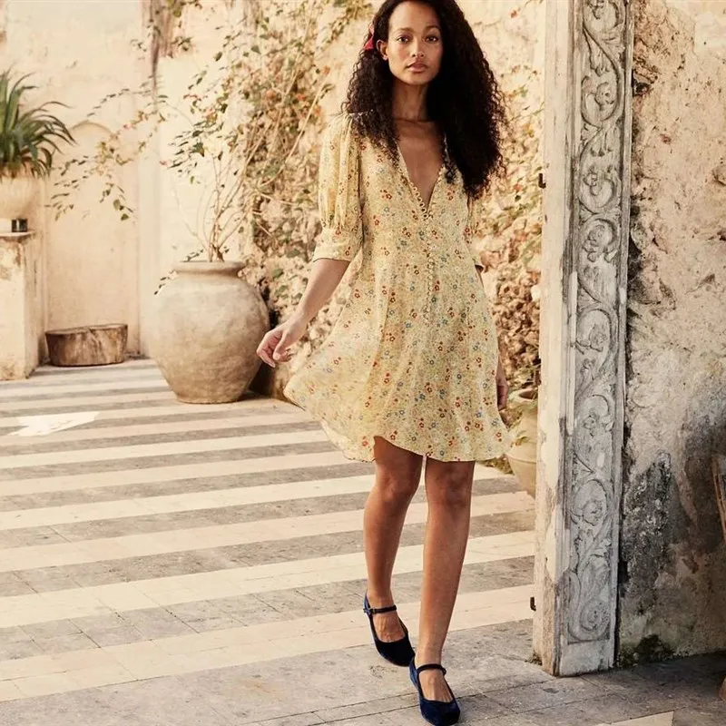 

Шелковые сорочки Ele Flutton: Новая коллекция OEN, весна-лето, элегантные повседневные модели с коротким рукавом и пышной юбкой для женщин