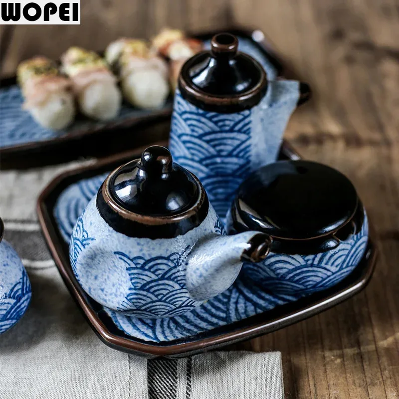 Japanese Ceramic Seasoning Jar Soy Sauce Pot Spice Jar Chili Powder Jar Toothpick Jars Pepper Bottle Tray Kitchen Seasoning Tool
