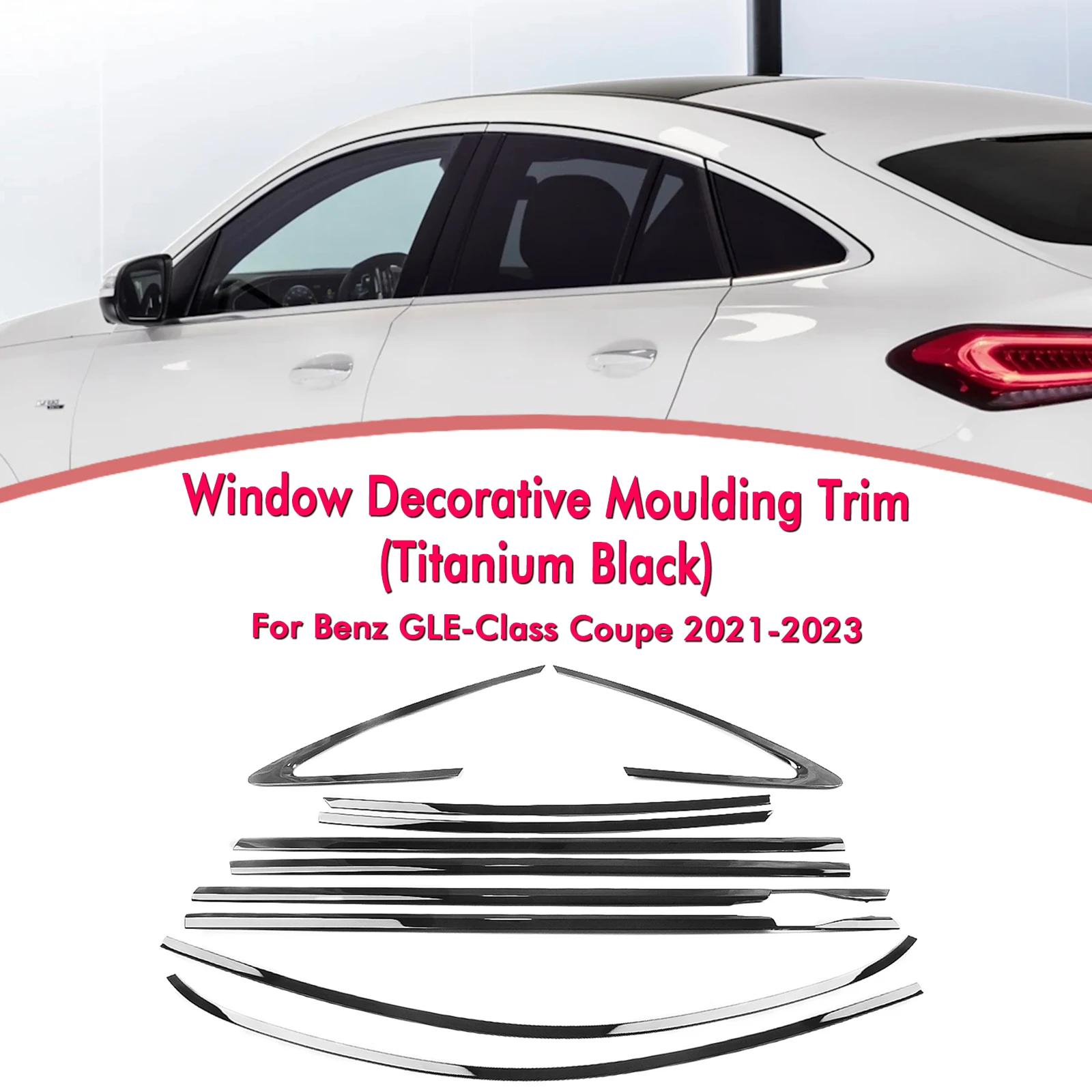 

Exterior Window Trim Strip Titanium Black Door Waterproof Seal Shade Moulding Decorative For Mercedes Benz GLE Class 2020-2022