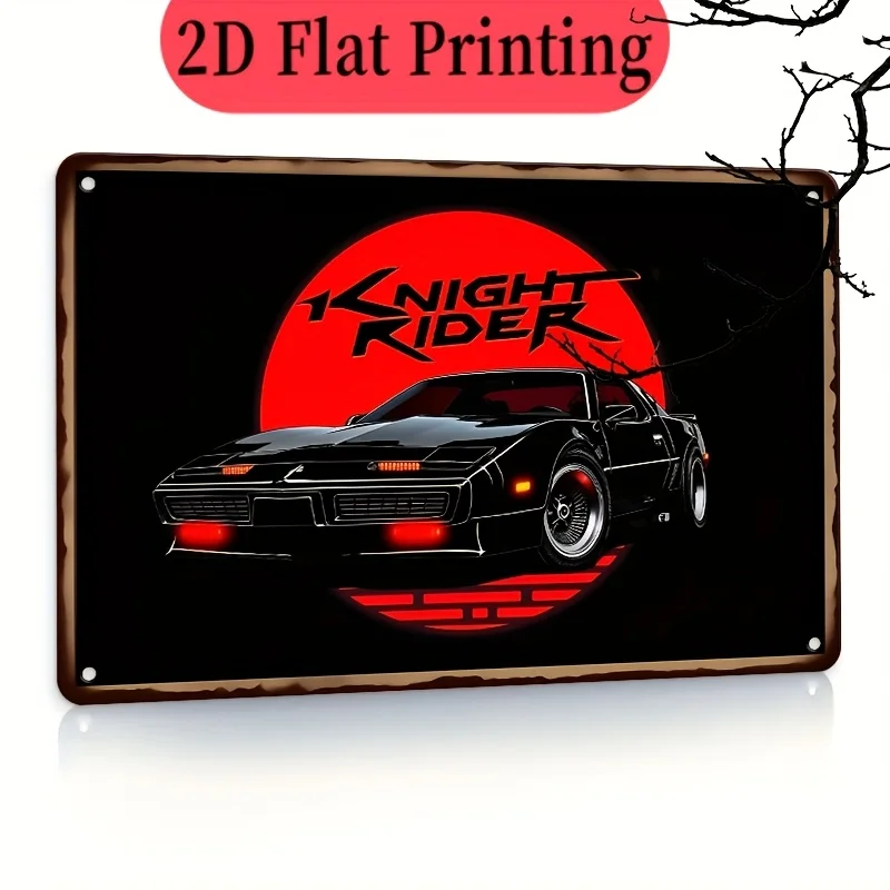 Knight Rider KITT Decoración de pared de metal retro - Garaje de programas de televisión de los años 80, para cueva de hombre, decoración de bar - Construcción de hierro resistente - E