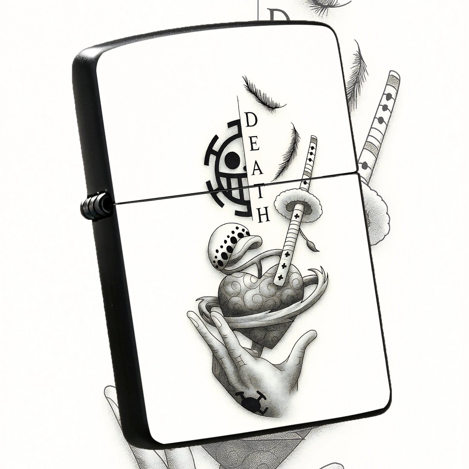 Voyager Style Trafalgar Law Themed Creative Lighter Heart Pirates Death Logo Stylish Accessory Portable Daily Carry Versatile Vibe Piece Anime Peripheral Gifting Item Suitable For Multiple Scenarios Practical Small Goods Interesting And Hum