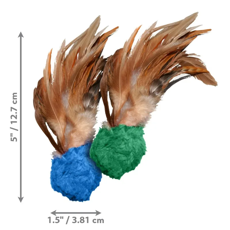 Crinkle Ball with Feathers Cat Toy for Chasing and Swatting, Including Premium North American Catnip (2 Pack)