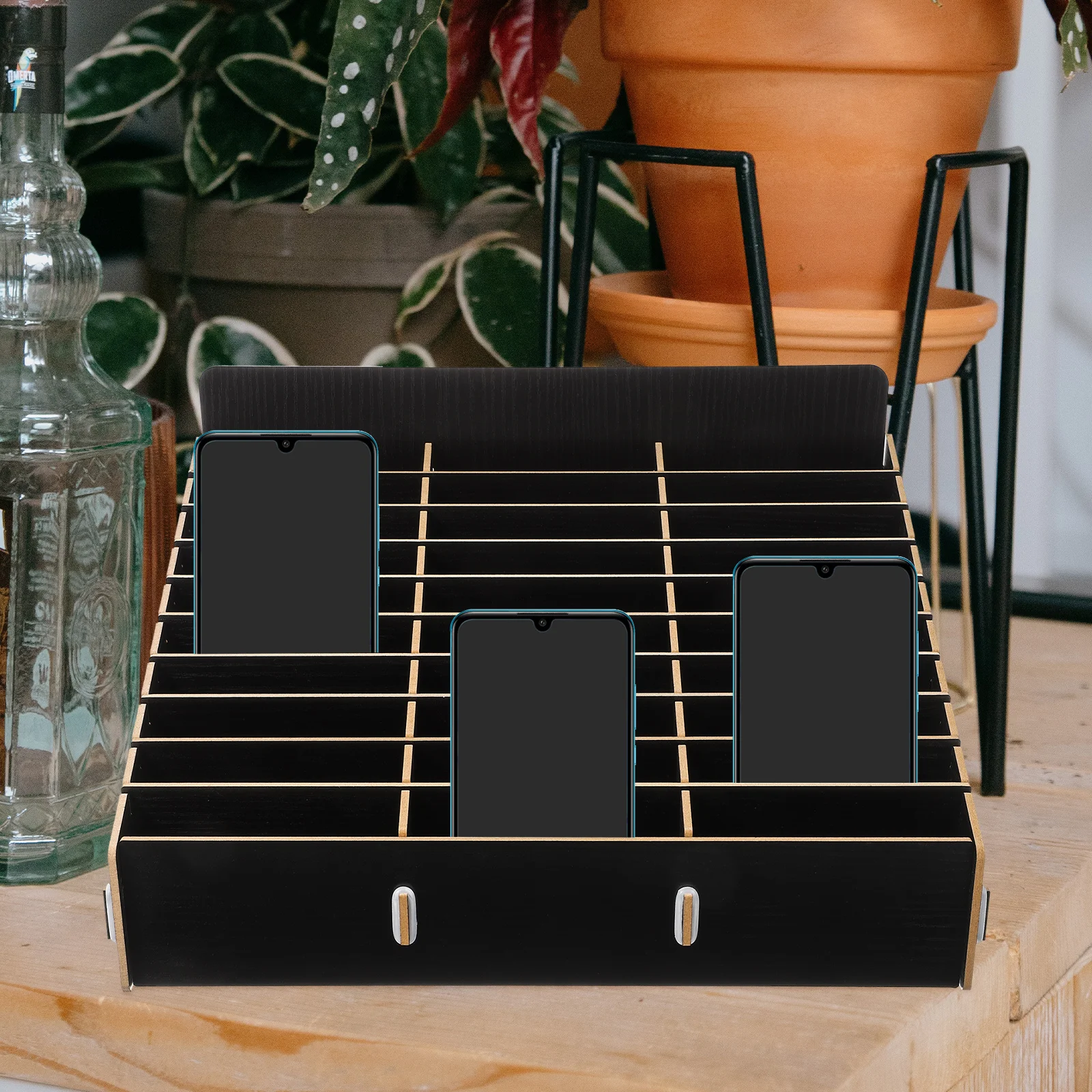 

Wooden Storage Box Desktop Phone Organizer Multi Grid Display Case Stationery Holder Home Office Bedroom Decor