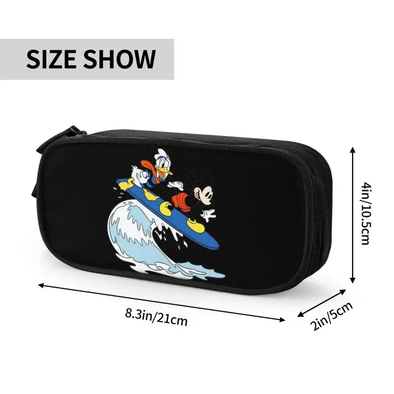 Estojo bonito de Mickey Mouse Surfing, Lápis de grande capacidade, Papelaria para menino e menina, Pato Donald