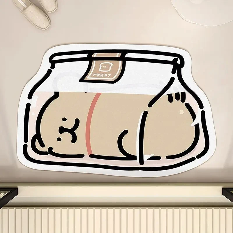 VIKAMA Lovely Bread Bag Bear Area Rug, Creative Cute Animal Plush Mat, Non-slip Durable Carpet For Bedroom Indoor Home Decor
