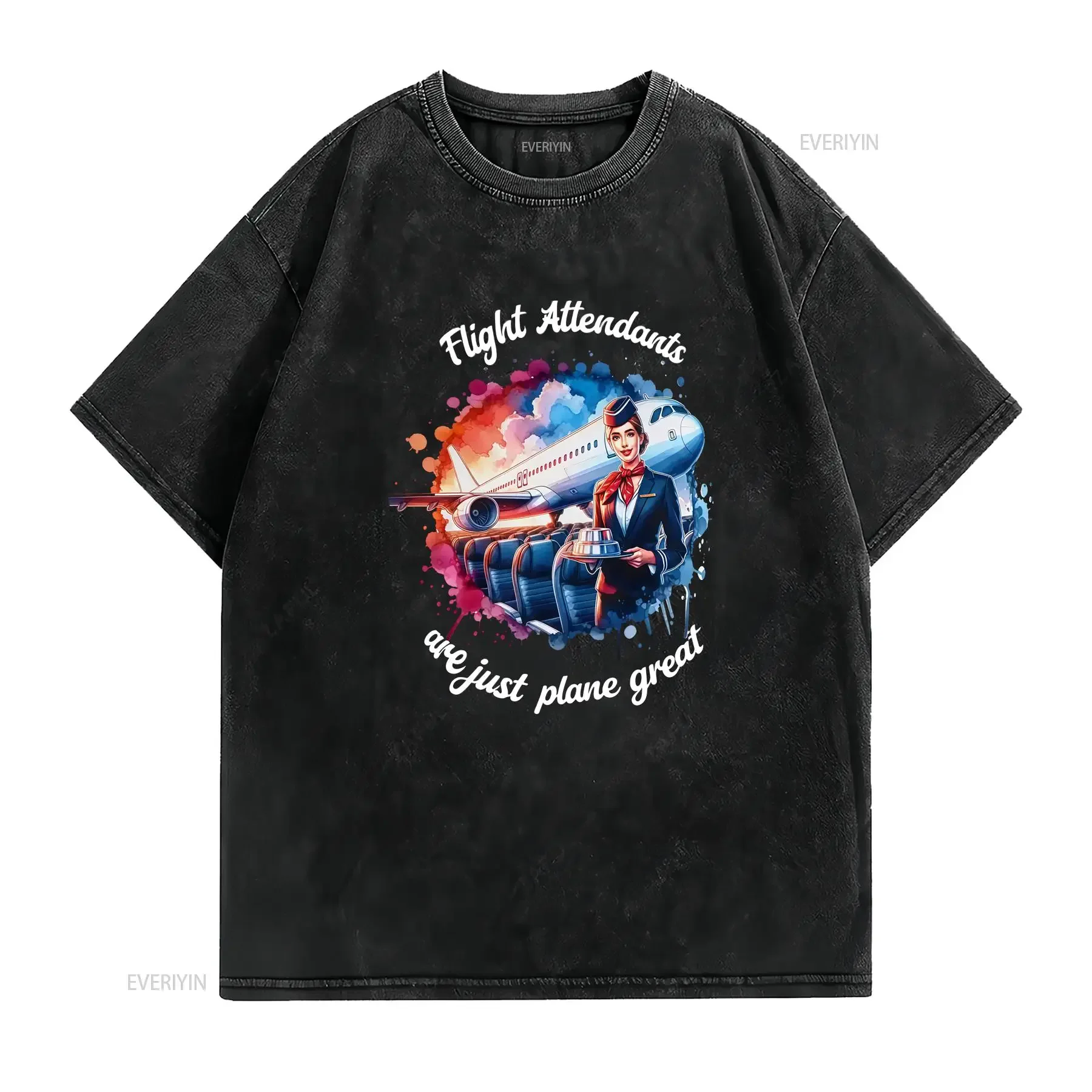 Flight attendanT T Shirt Jersey Fun crew Airline employee attendants are just plane great vintage Washed streetwear graphic