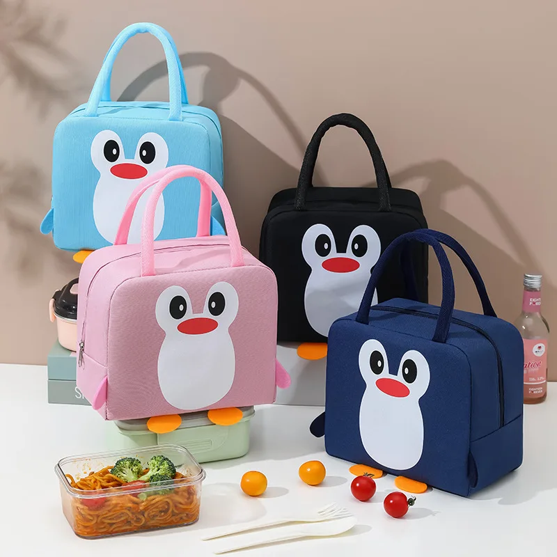 Moda dos desenhos animados saco refrigerador portátil térmico estudante crianças bonito pinguim bento caixa folha de alumínio almoço saco isolamento