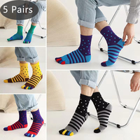 5 Pairs 5 Finger Short Socks Man Thick Striped Round Colorful Combed Cotton Party Dress Business Toe Happy Socks 4 Seasons