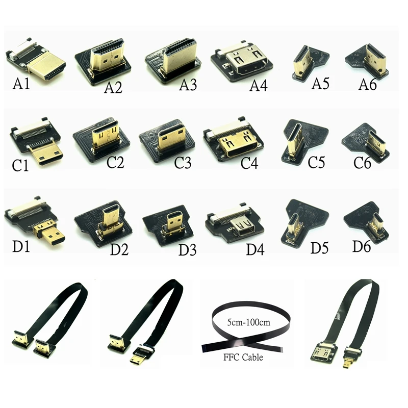 Flat FPV HDMI-Compatible Connector Flexible Cable Raspberry Pi Micro Mini HDMI Female FFC 20pin Cable