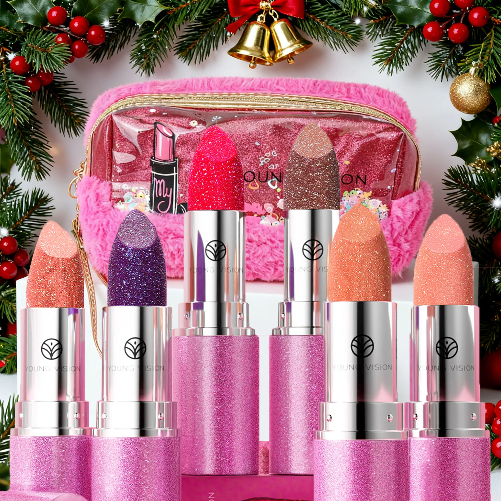 يونغ فيجن 6 ألوان متوفرة لؤلؤية مع فلاش ليس من السهل أن تسقط درجة حرارة اللون تغيير أحمر الشفاه لون ظلال العيون #1