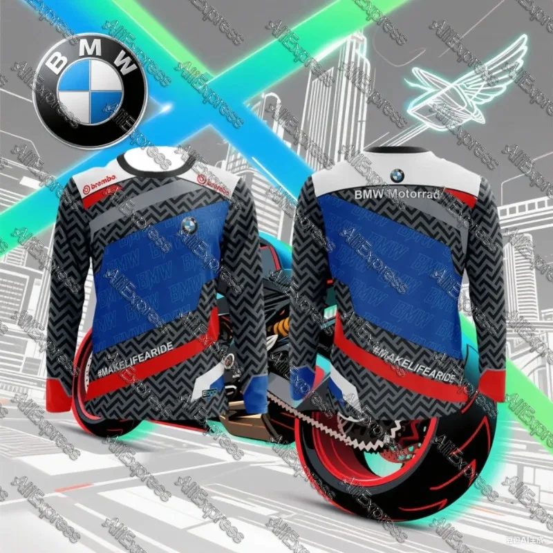 

Новая летняя гоночная футболка BMW, мужская футболка с длинными рукавами, футболка с принтом BMW, впитывающая пот, дышащая, быстросохнущая мото-футболка