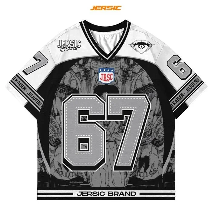 

2026 New Bandai Japanese Anime Jujutsu Kaisen Manga Style Football Jersey 2025 Black White JERSIC Brand Anime Streetwear