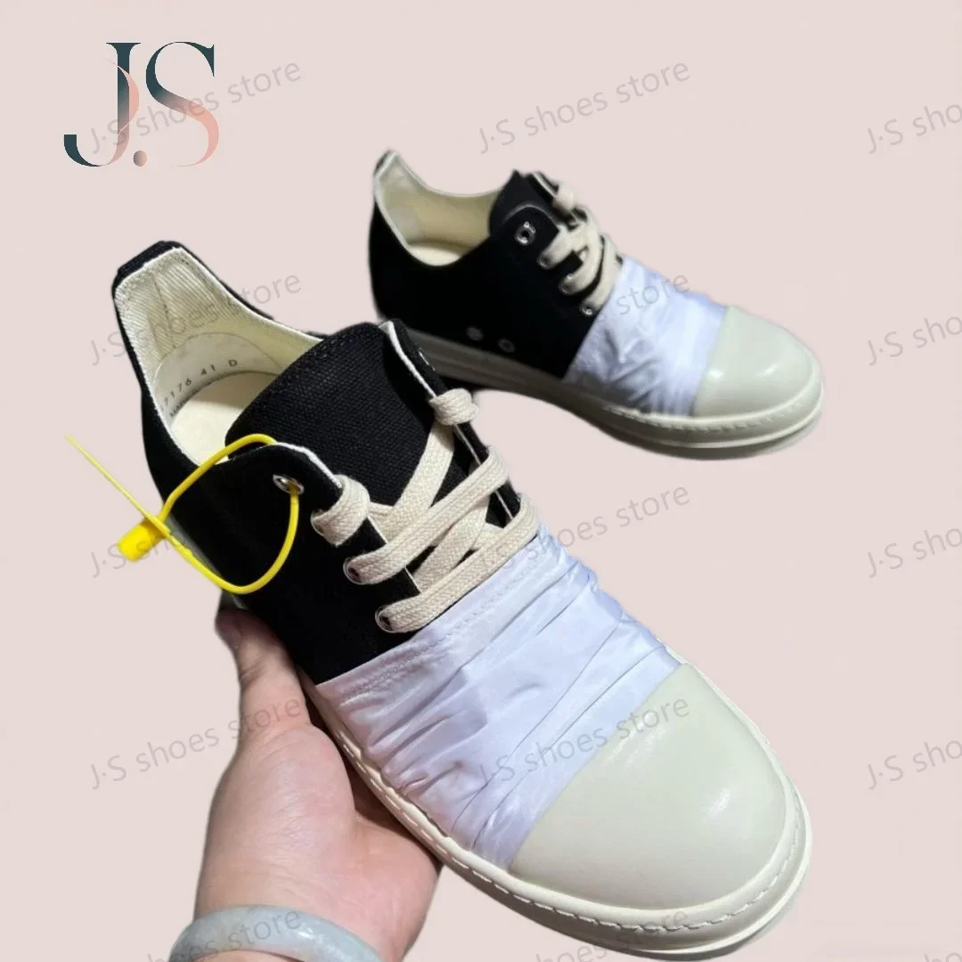 

Brand R-o Men Shoe Black Canvas Low Top Sneaker Flat White Cloth Fold Women Casual Sneaker Summer Breathable Shoes