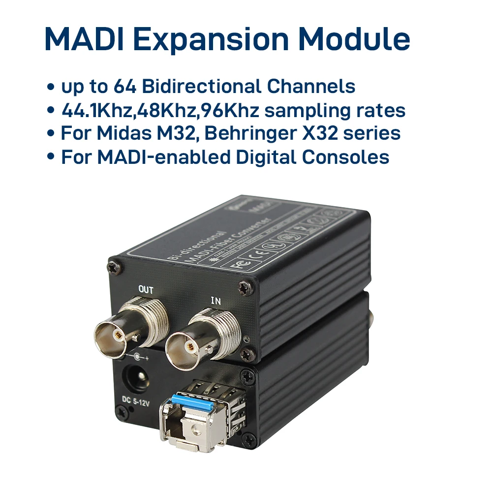 

MADI Fiber to Coaxial Converter, MADI Expansion Module with Simplex LC SFP up to 10km, up to 64 Bidirectional Channels