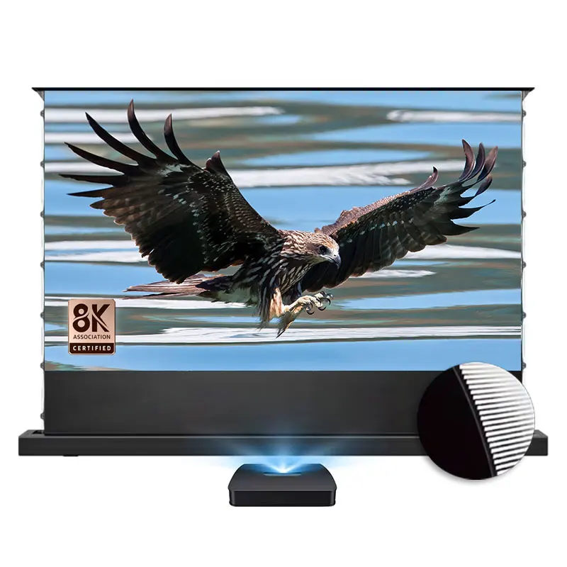 100/120/150 Inch Electric Floor Rising Up Screen Black Grid Pet Crystal UST Ambient Light Rejecting For Laser 4k UST Projector