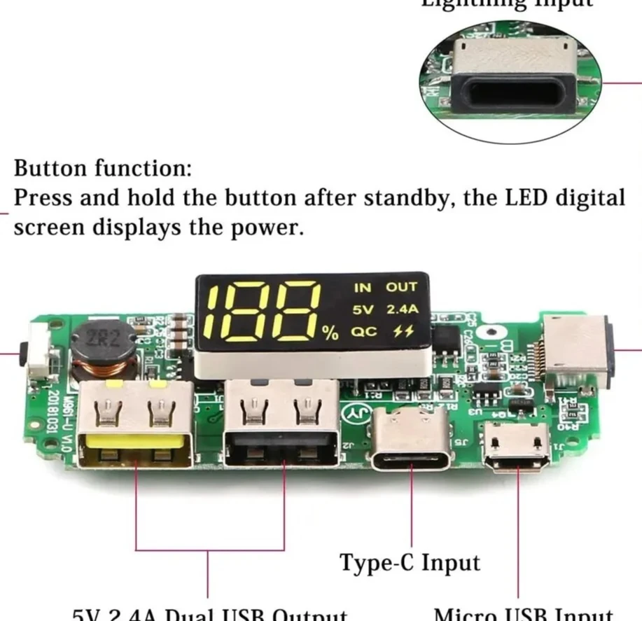2 18650 شواحن بطارية ليثيوم 5 فولت 2.4A المزدوج USB لوحة دوائر كهربائية وحدة عرض LCD رقمية